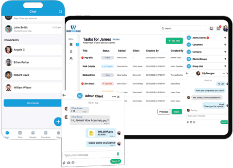 Direct messaging channels and structured chat folder organization panels in World Wide Assist