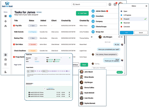Split screen functional view presentation showcasing concurrent team channels operation