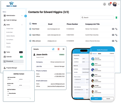 Unified company business direct corporate phonebook contact logs profile layout
