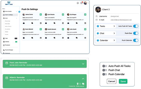 Desktop and mobile setup dashboard panel view managing push notifications settings