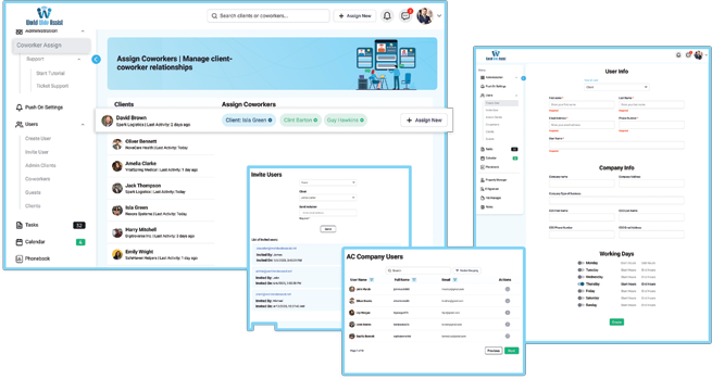 Desktop and mobile dashboard layout view of the user profile permissions management panel inside World Wide Assist