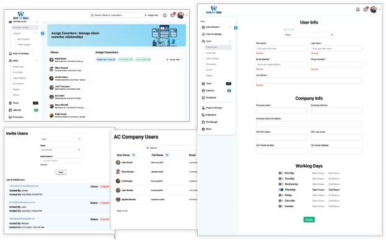 Secure and streamlined team collaboration user profile management workspace interface in World Wide Assist