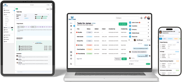 Advanced task management and team productivity tracker dashboard interface inside World Wide Assist